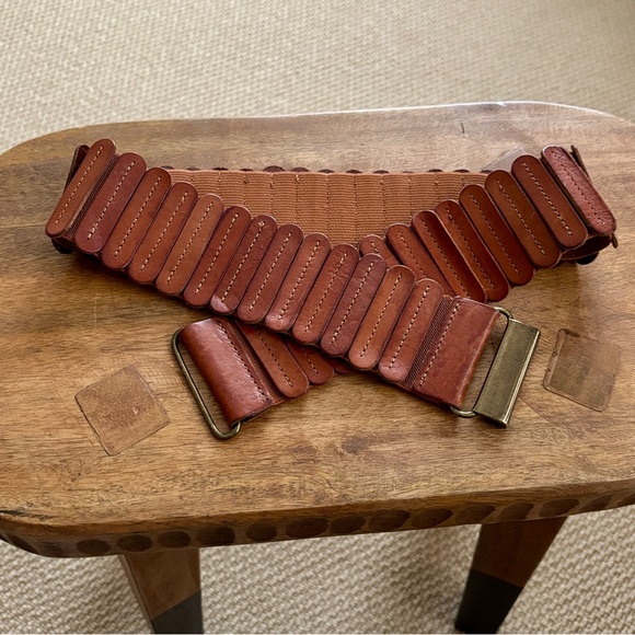 Anthropologie Brown Leather Panel Stretch Corset Belt - designed by Kat Santiago - Picture 5 of 12